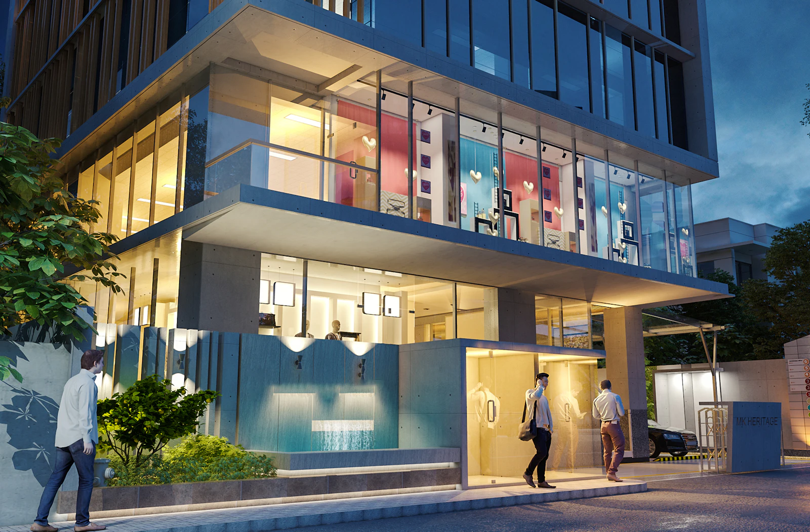 People entering a modern public building